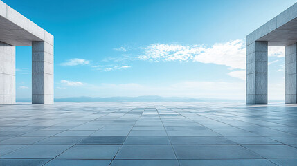 An empty square SLATE pavement with a blue sky as the background