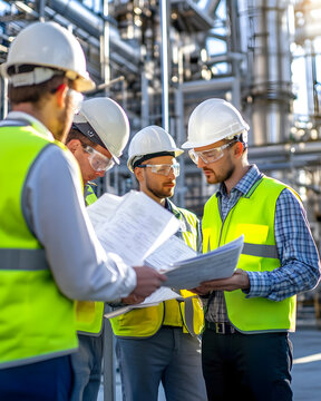 "Engineers Collaborating on a Project in an Industrial Facility"