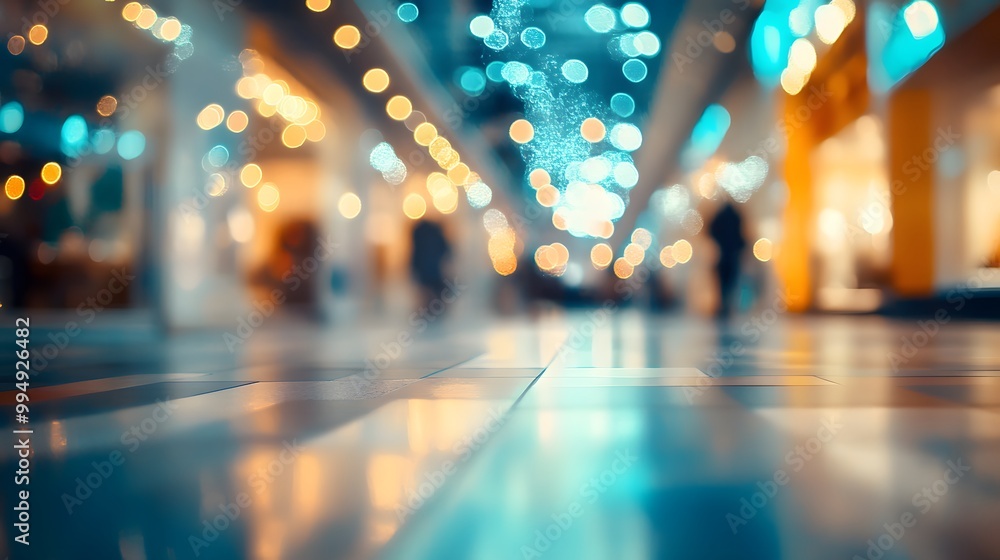 Aufkleber abstract blur image background of shopping mall with light bokeh and flare light bulb.