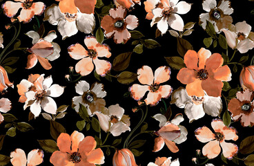 Abstract floral pattern with dark background perfect for fabrics and decoration.