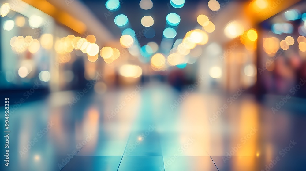 Aufkleber abstract blur image background of shopping mall with light bokeh and flare light bulb.