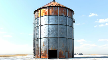 Obraz premium Rusty Metal Silo Standing Tall Against a Clear Sky