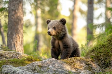 Obraz premium Teddy bear in the forest in the morning