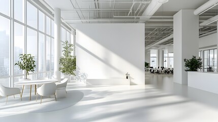 Fototapeta premium White open space office interior, mock up wall. 