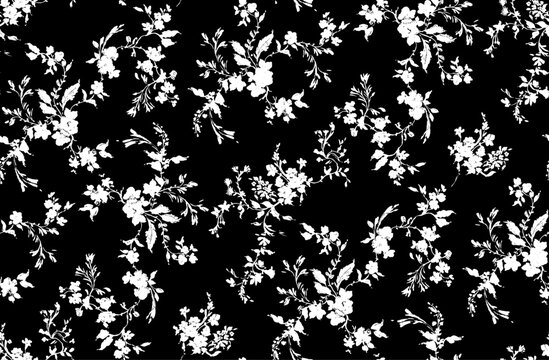 Liberty floral pattern with cute little flowers in dark background, pattern for textile and decoration.