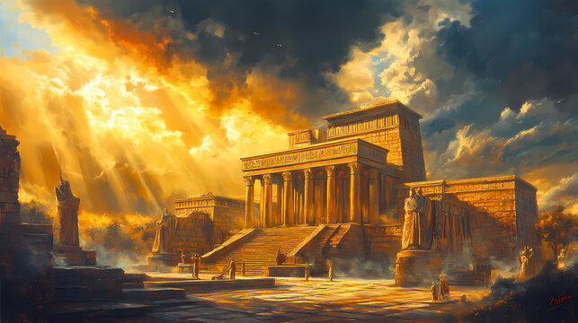 Classic traditional renaissance oil painting on canvas of king solomon's temple. Renaissance Art. Illustration