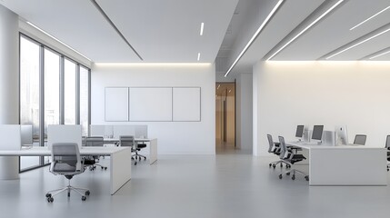 Fototapeta premium White open space office interior, mock up wall. 