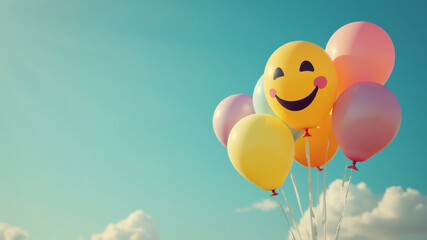 A cheerful yellow smiley face against a yellow background. World Smile day, Emoji Day and Laughter Day. World Smile day concept