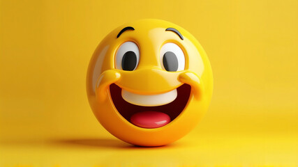 A cheerful yellow smiley face against a yellow background. World Smile day, Emoji Day and Laughter Day. World Smile day concept