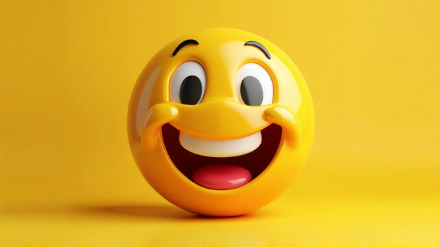A cheerful yellow smiley face against a yellow background. World Smile day, Emoji Day and Laughter Day. World Smile day concept