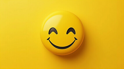 A cheerful yellow smiley face against a yellow background. World Smile day, Emoji Day and Laughter Day. World Smile day concept