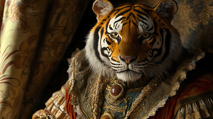 Created with generative ai technology. portrait of a tiger in renaissance clothing. Renaissance Art. Illustration