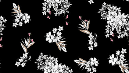 Floral pattern in dark background, pattern for textile and decoration.