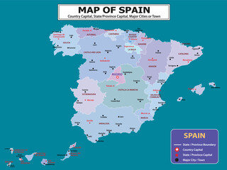 Geography Political map. Political map of country with capital, province or state capital, major cities and town.