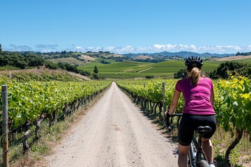 Fototapeta premium A Cyclist Exploring A Scenic Route Through Vineyards. The Combination Of Exercise And Beautiful Scenery Creates A Memorable
