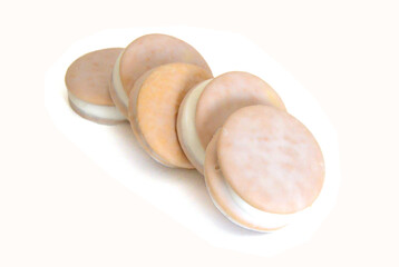 Sweet cookies and cream on white background, Dessert.