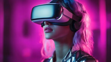 A futuristic young woman short hair in a virtual reality racing game