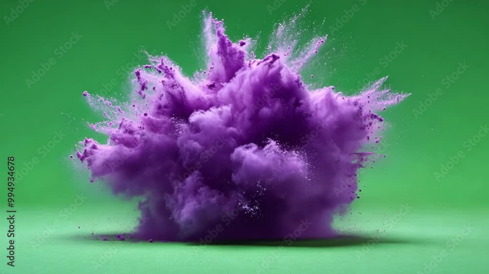 Poster cloud of vibrant purple powder is exploding, creating a captivating display of color and movement ag