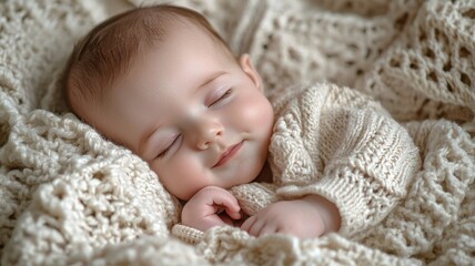 Sleeping Baby Wrapped in Soft Creamy Blanket