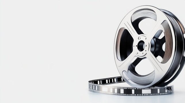 Film reel and strip isolated on white background.