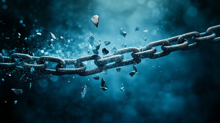 Breaking Chains of Sin, shattered chains symbolizing freedom from sins, with copy space, Yom Kippur