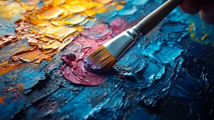 Obraz premium Vibrant Paint Texture on Canvas with Brush