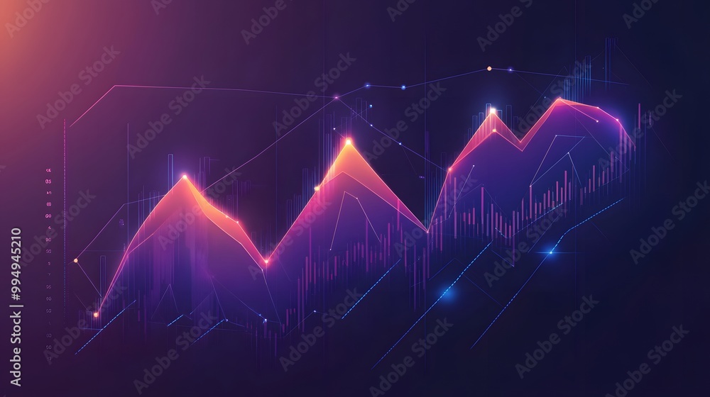 Aufkleber abstract neon line graph with glowing points