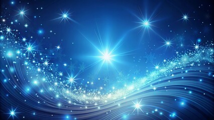 Obraz premium A celestial night sky with shimmering stars and snowflakes on a curvy blue background.