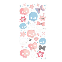 Fototapeta premium Colorful pixel art skulls, stars, bows and butterflies pattern.