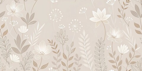 Elegant Floral Pattern with Delicate White Flowers and Soft Brown Leaves on a Neutral Background