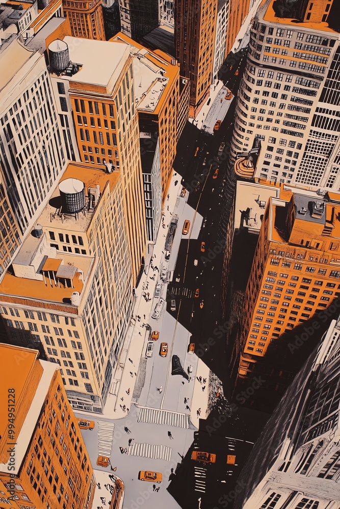 Wall mural Aerial view of city street