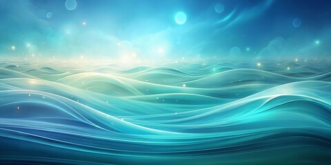Abstract Wavy Landscape with Shimmering Lights and a Blue and Green Color Palette