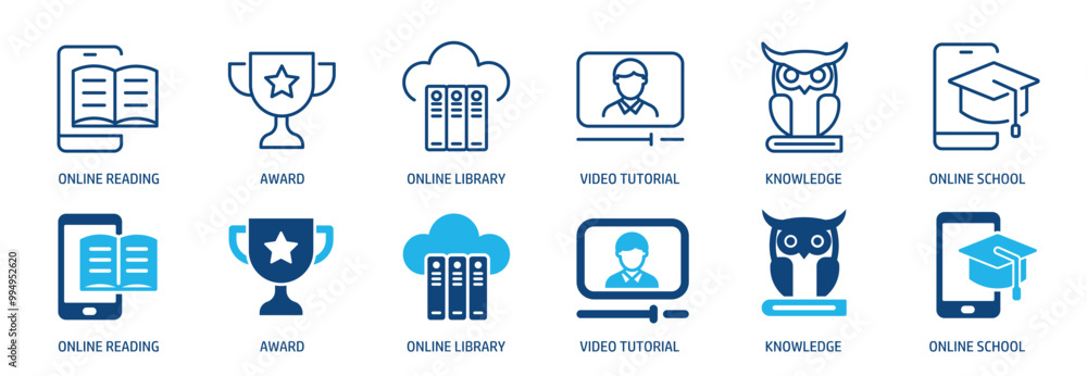 Poster school and e-learning line and glyph solid icons collection. minimal icon and symbol series vector i