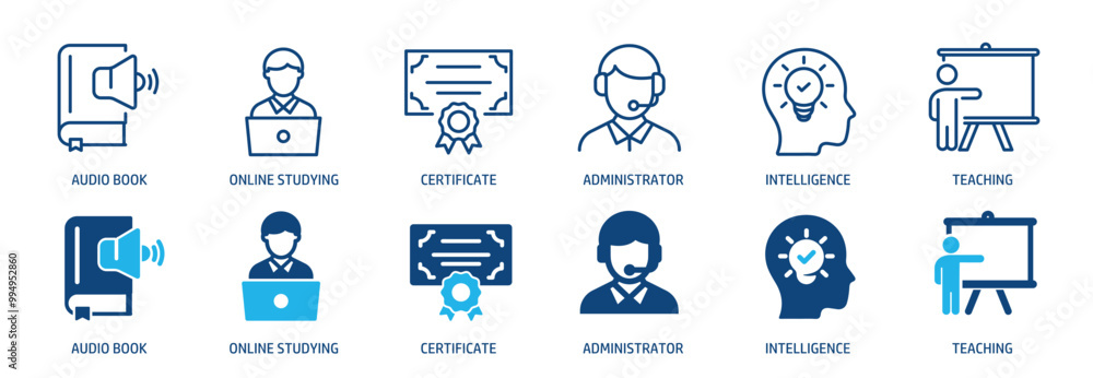 Poster school and e-learning line and glyph solid icons collection. minimal icon and symbol series vector i