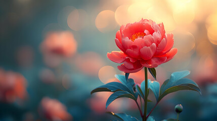 Pink Peony Flower in Bloom with Bokeh Background - Illustration