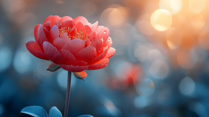 Single Red Flower with Bokeh Background - Illustration