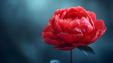 Vibrant Red Flower with Blue Background Illustration