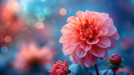 Pink Dahlia Flower with Bokeh Background Illustration