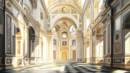 Naklejka premium Interior architecture of florence cathedral. Baroque Architecture. Illustration