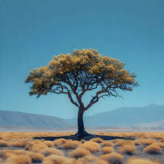 Golden Tree in Desert Landscape Illustration