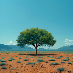 Single Tree in a Desert Landscape Illustration