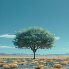 Single Tree in a Desert Landscape Illustration