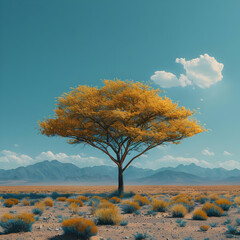 Golden Tree in a Desert Landscape Illustration
