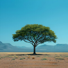 Lone Tree in Desert Landscape - Photo