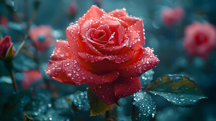Red Rose with Dew Drops - Macro Photography