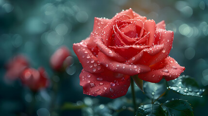 Red Rose with Dew Drops - Close Up Photography