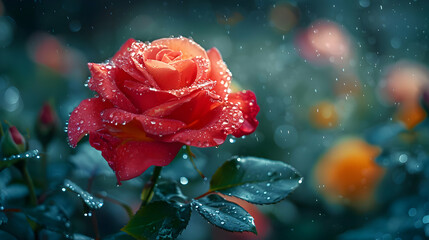 Red Rose with Raindrops - Beautiful Flower Photography