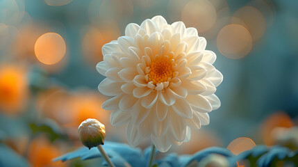 White Dahlia Flower with Blurred Background Illustration