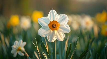 White Daffodil Flower in a Field - Realistic Photo