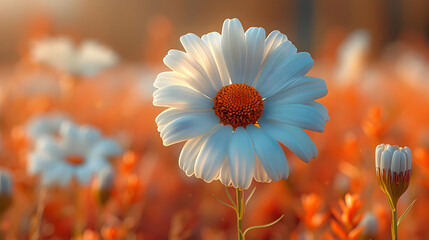 3D Illustration of a Single White Daisy Flower